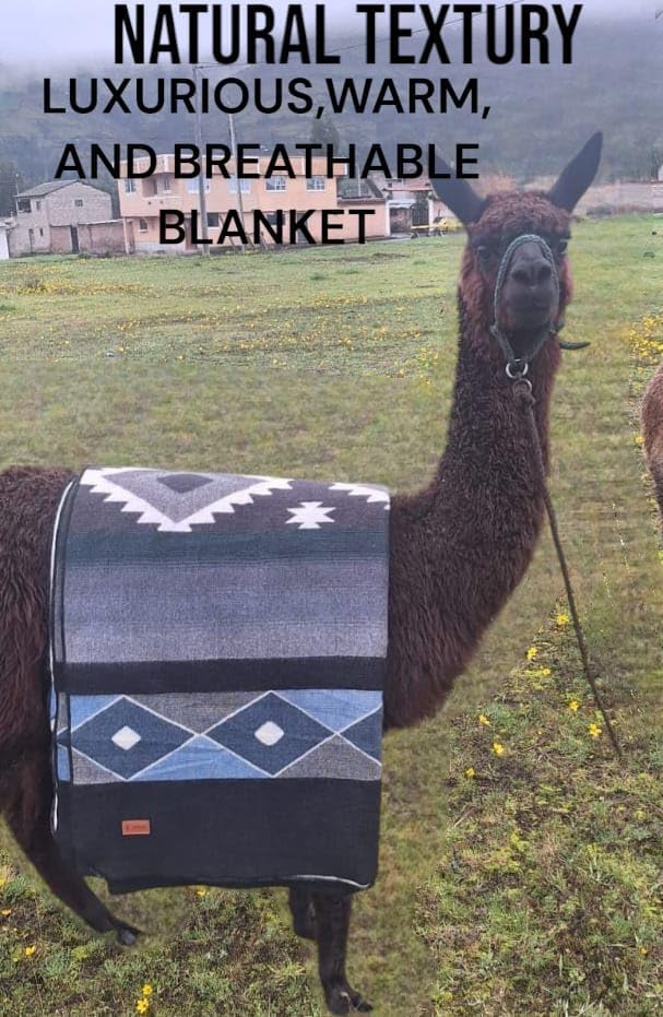 Alpaca Wool Blanket, King Size, Reversible 2 in 1, Thick and Ultra Soft, Hypoallergenic, Non-Itchy, Handmade in Ecuador. Premium Alpaca Wool Thtow Blanket for Cozy Comfort. Blue