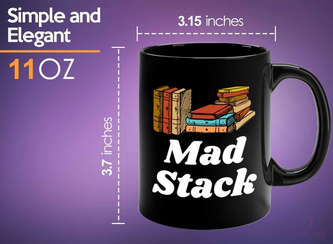 Reading Coffee Mug 11oz Black - Mad Stack - Reader Gift Bookworm Owl Lover Cat Lover Book Lover Novelist Librarian Writer