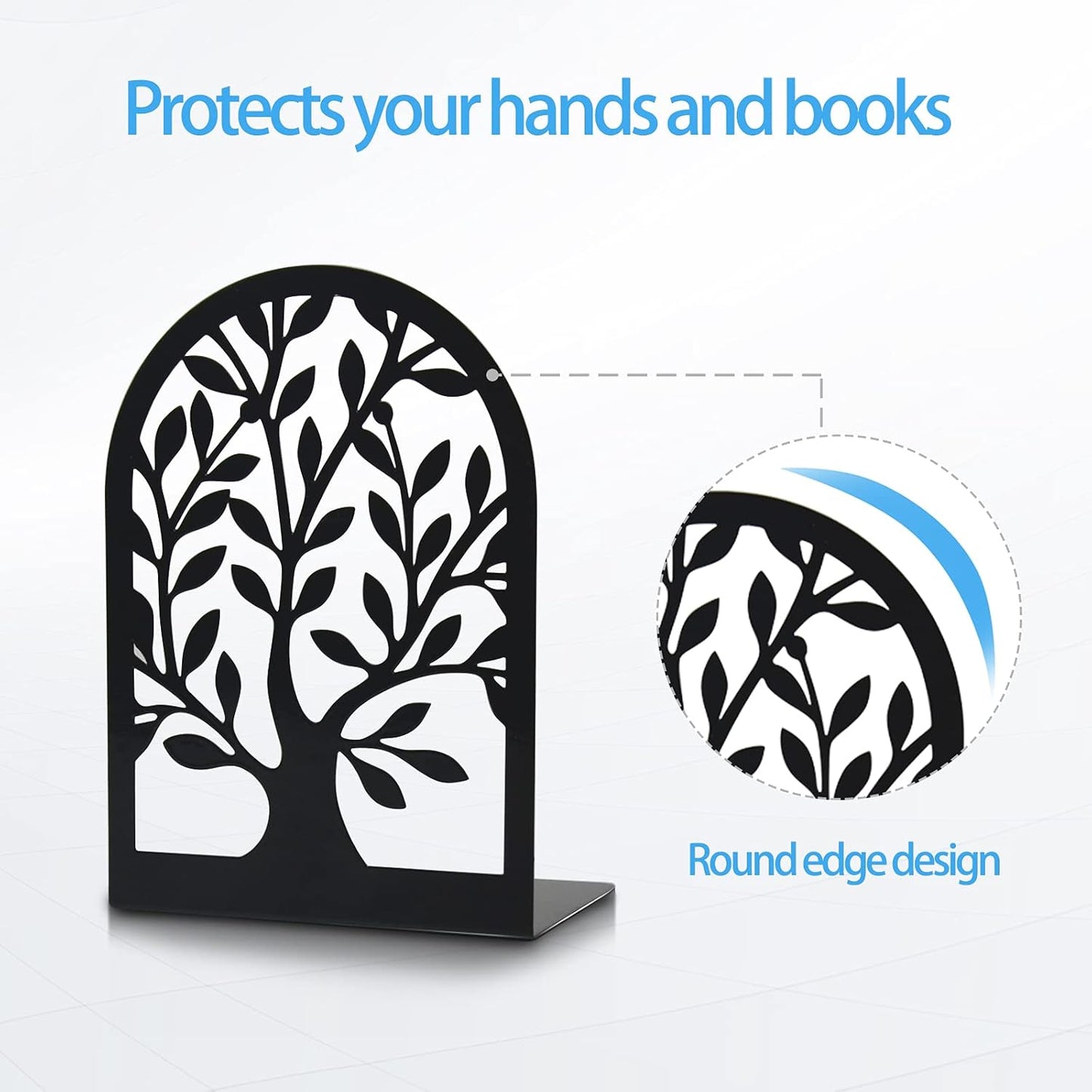 Umikk Book Ends, Bookends for Shelves, Tree Book End to Hold Books, Metal Bookend Stopper, Non-Skid Book Holder, Black Book Supports for Office Home Kitchen, Modern Decorative Bookends(3 Pair/6 Pcs)
