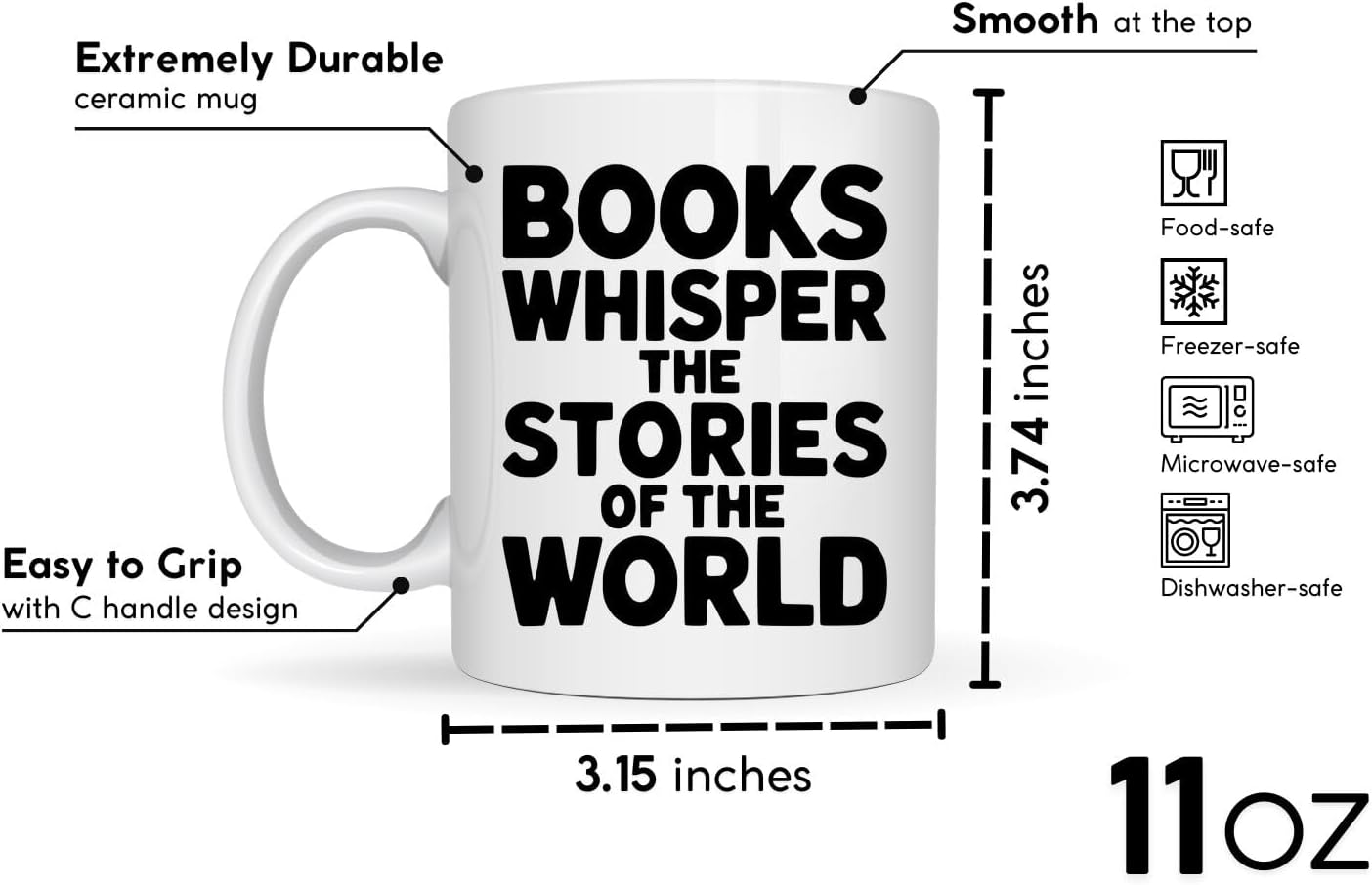 Reader Coffee Mug 11oz White -Books whisper - Gift for Reader Book Lover Funny Reading Readers Writers Women Bookish Club