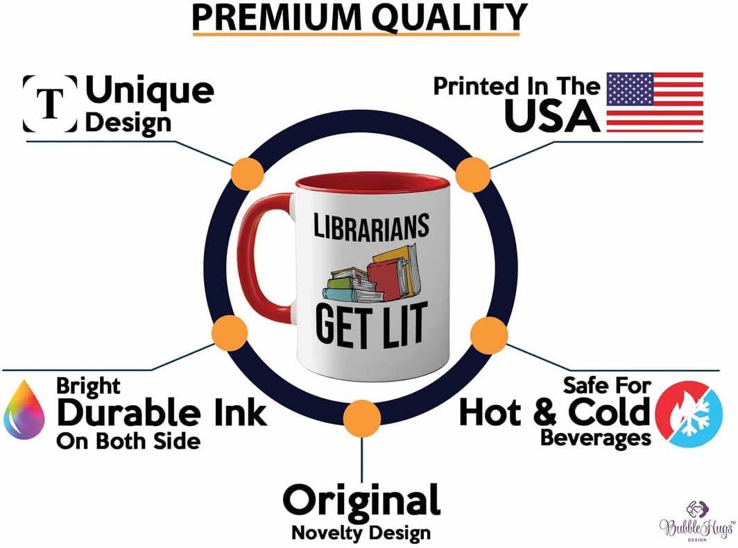 Book Lover 2Tone Red Mug 11oz - Librarians get lit - Gifts for Book Club Readers Book Nerd Librarians Book Worm Bookish