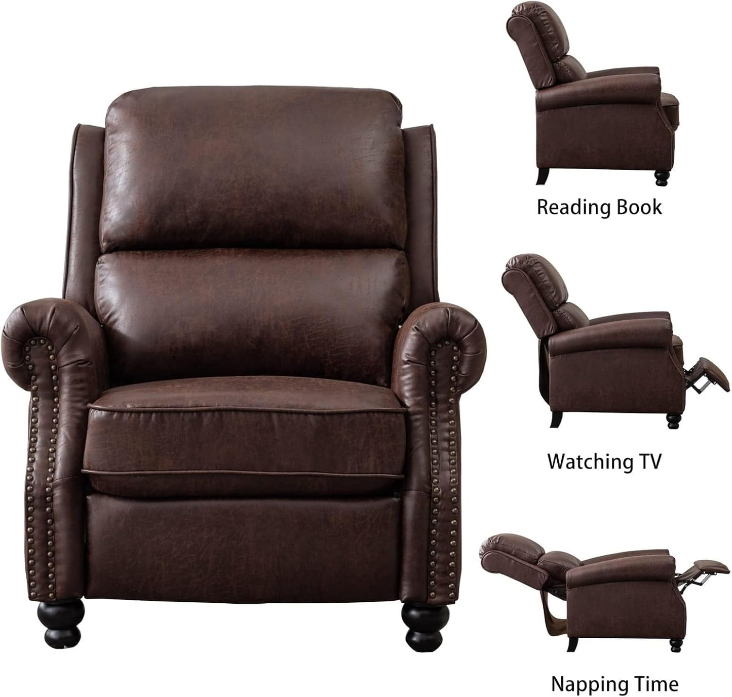Faux Leather Armchair Recliner Chairs with Rivet Decoration Thickly and Deeply Backrest Comfortable Single Sofa Chair for Living Room Bedroom Meeting(Brown)