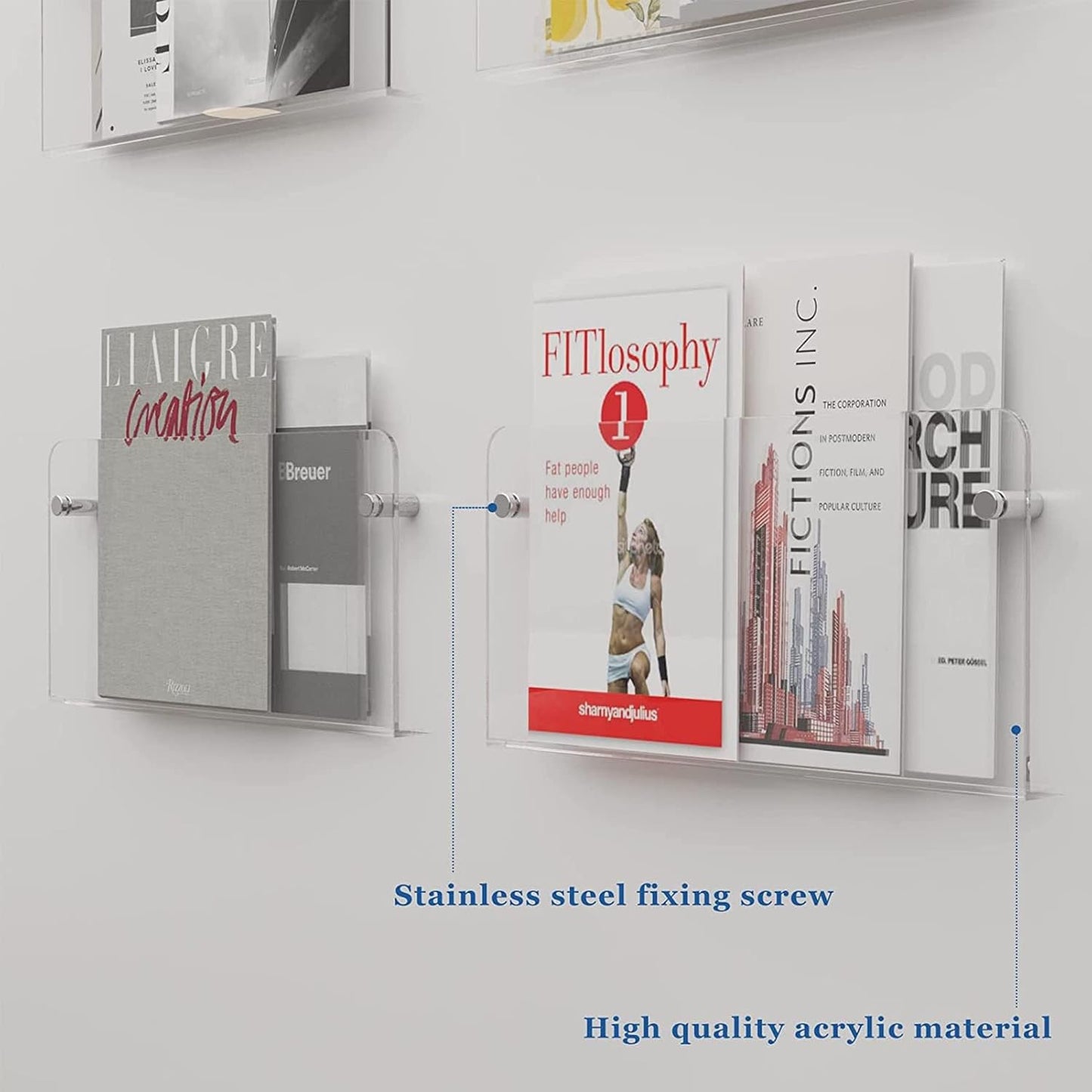 20'' Acrylic Brochure Holder Wall Mounted Floating Bookshelf Magazine Rack Adjustable Hanging Magazine Holder for Office, Waiting Room, Church, Cafe, Home Display (Color : Tran