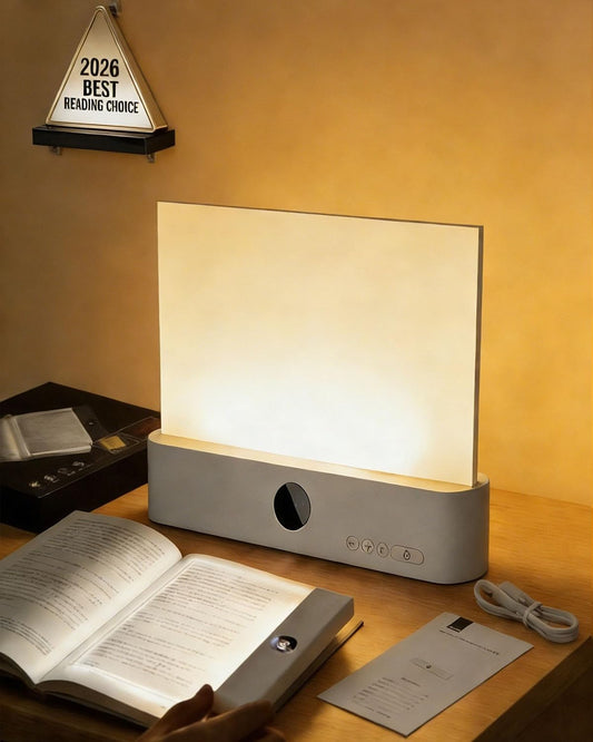 Book Light Rechargeable Clear LED Flat Lights for Reading in Bed at Night Smart Treasure Box with 3 Colors Timer Doodleable Study Lamp Dimmable Panel Plate Full Page Eye Protection Bookish Gift(White)