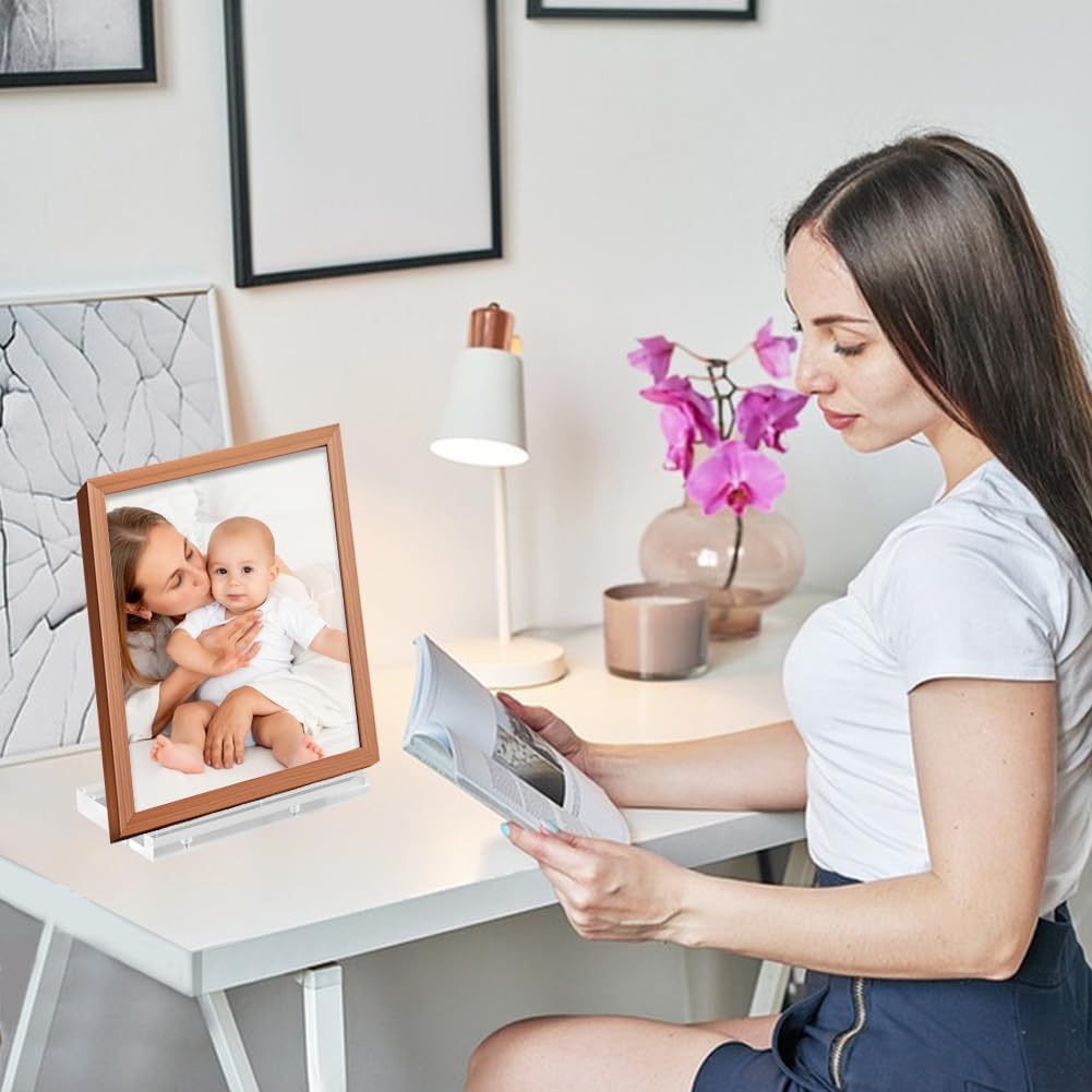 Acrylic Display Stand Set, Tabletop Book Art Display Holder Clear Easel Stand Artwork Storage Rack with Wood Mini Clips for Picture Frame Photo Decorative Plate Record Magazine(COLOR:Transparent)