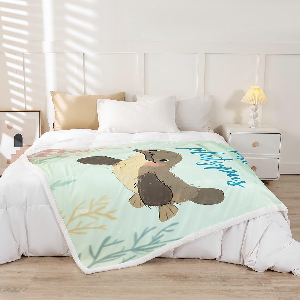 Erosebridal Cartoon Platypus Throw Blanket Cute Animal Fuzzy Blankets 40"X50" for Girls Kids, Underwater Animal Marine Life Fleece Blanket Brown Platypus Kawaii Sherpa Flannel