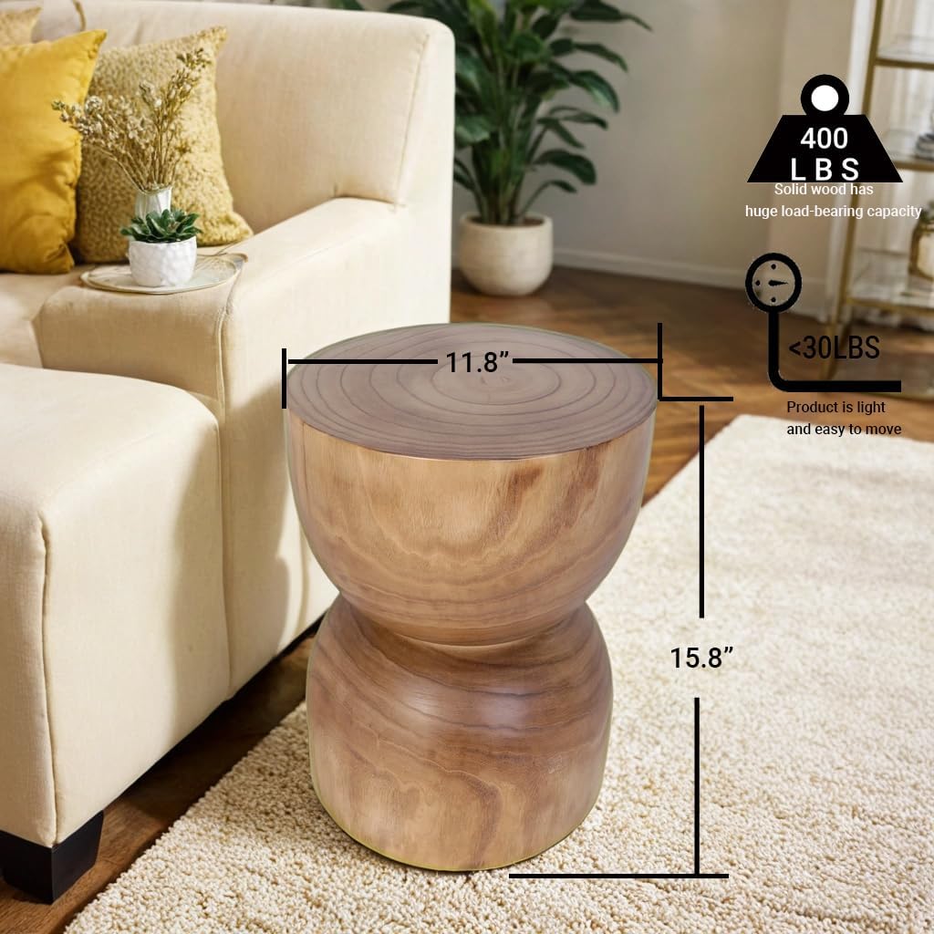TORMAYS HOME Small Solid Wood Stump Side Table 15.8” H x 11.8” Dia, Handmade Natural Tree Stump Accent Table, Rustic Farmhouse End Table for Small Spaces, Fully Assembled