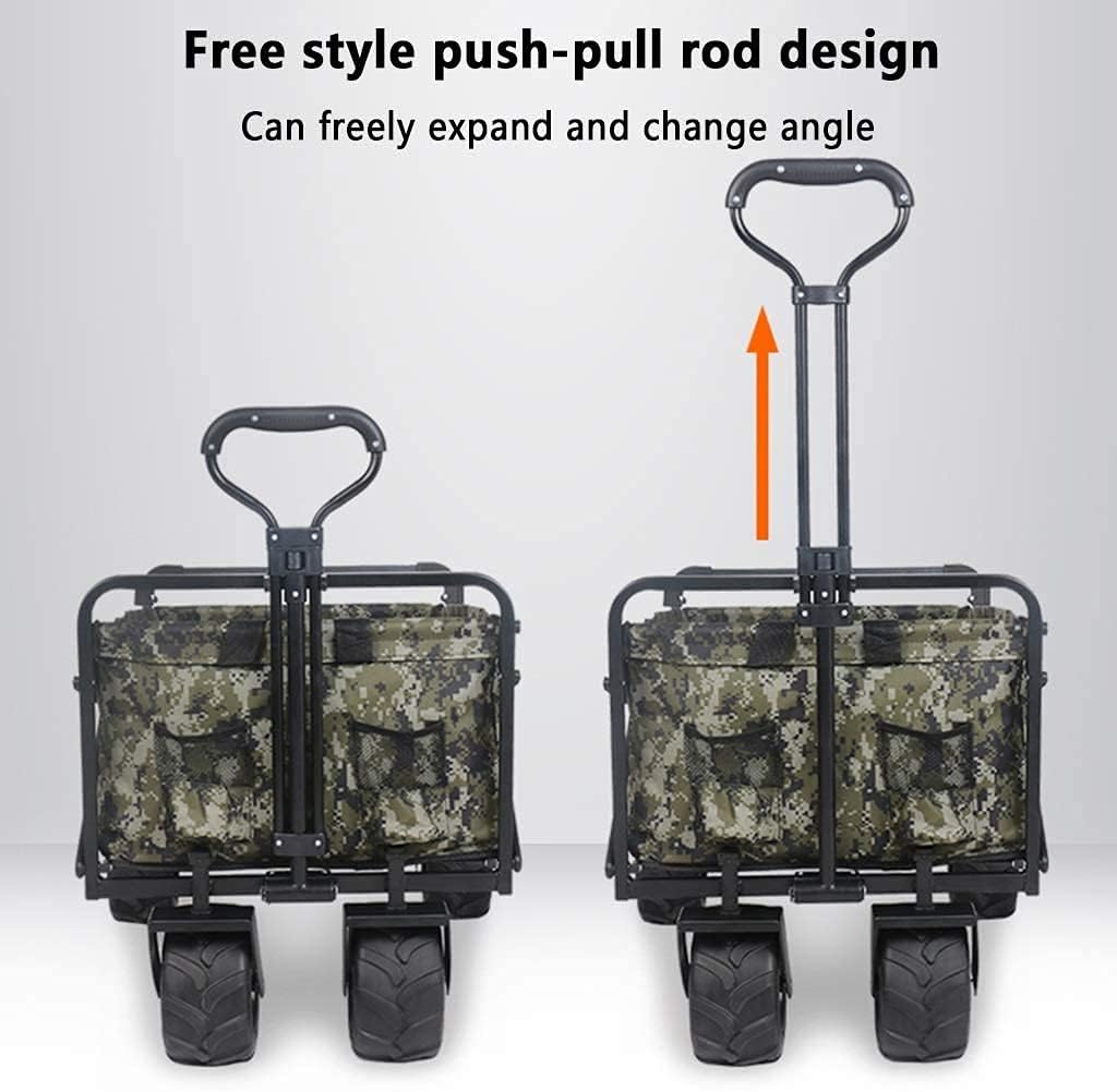 Outdoor Folding Utility Wagon Heavy Duty Collapsible Wagon Garden Cart with Universal Wheels Adjustable Handle Large Capacity Load-Bearing 100kg / 220lbs