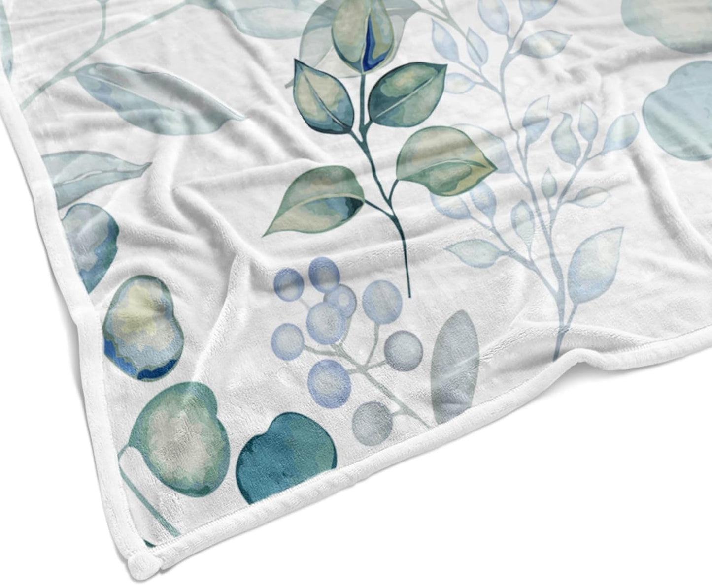 Sage Green Throw Blanket, Spring Throw Blanket for Couch Bed, Eucalyptus Leaves Floral Fleece Blanket, Camping Throw Blanket, Lightweight Soft Warm Cozy Blanket Plush Travel Throws Blankets,50"x60"