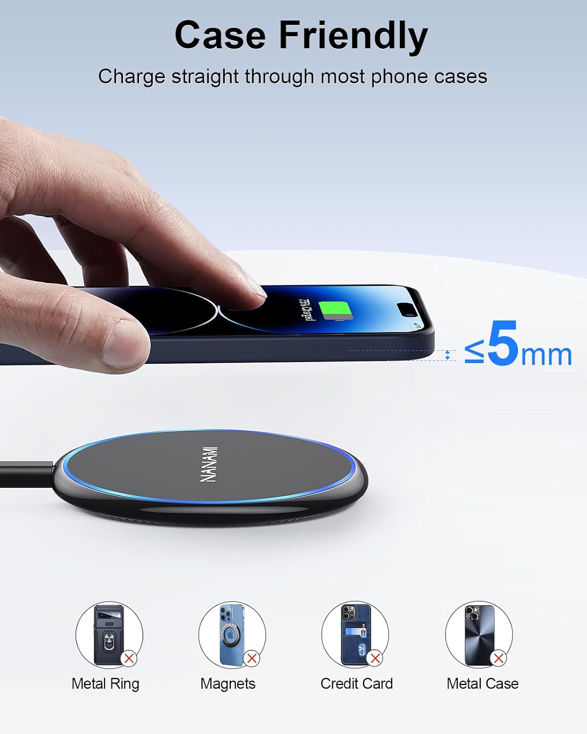 NANAMI Fast Wireless Charger, 7.5W Charging Pad with 20W PD3.0 Adapter USB Charger for iPhone 17/17 Air/17 Pro/17 Pro Max/16/15/14/13/12/Airpods 2, 10W for Samsung S26 S25 S24 S23 S22/Note 20