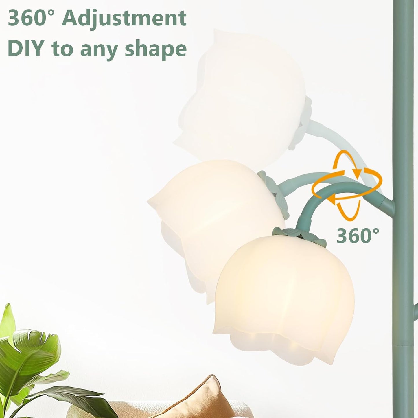 5-Lights Flower Floor Lamp with LED Blubs, Green Modern Floor Lamps for Living Room, Adjustable Standing Lamps for Bedroom Reading, Corner Tall Lamp Tree Stand Up Lamp for Office Home Decor