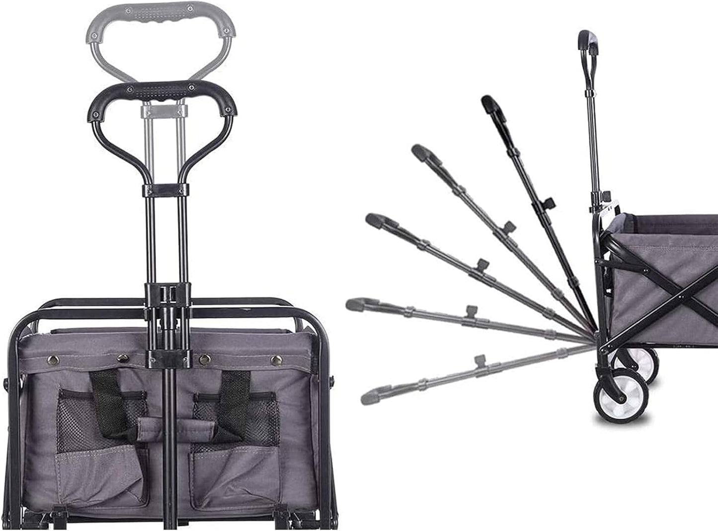 Camping Wagon, Folding Garden Cart, Shopping Trolley Collapsible, Heavy Duty Utility Use with Side Bag and Storage Bag - (Gray) (Gray)