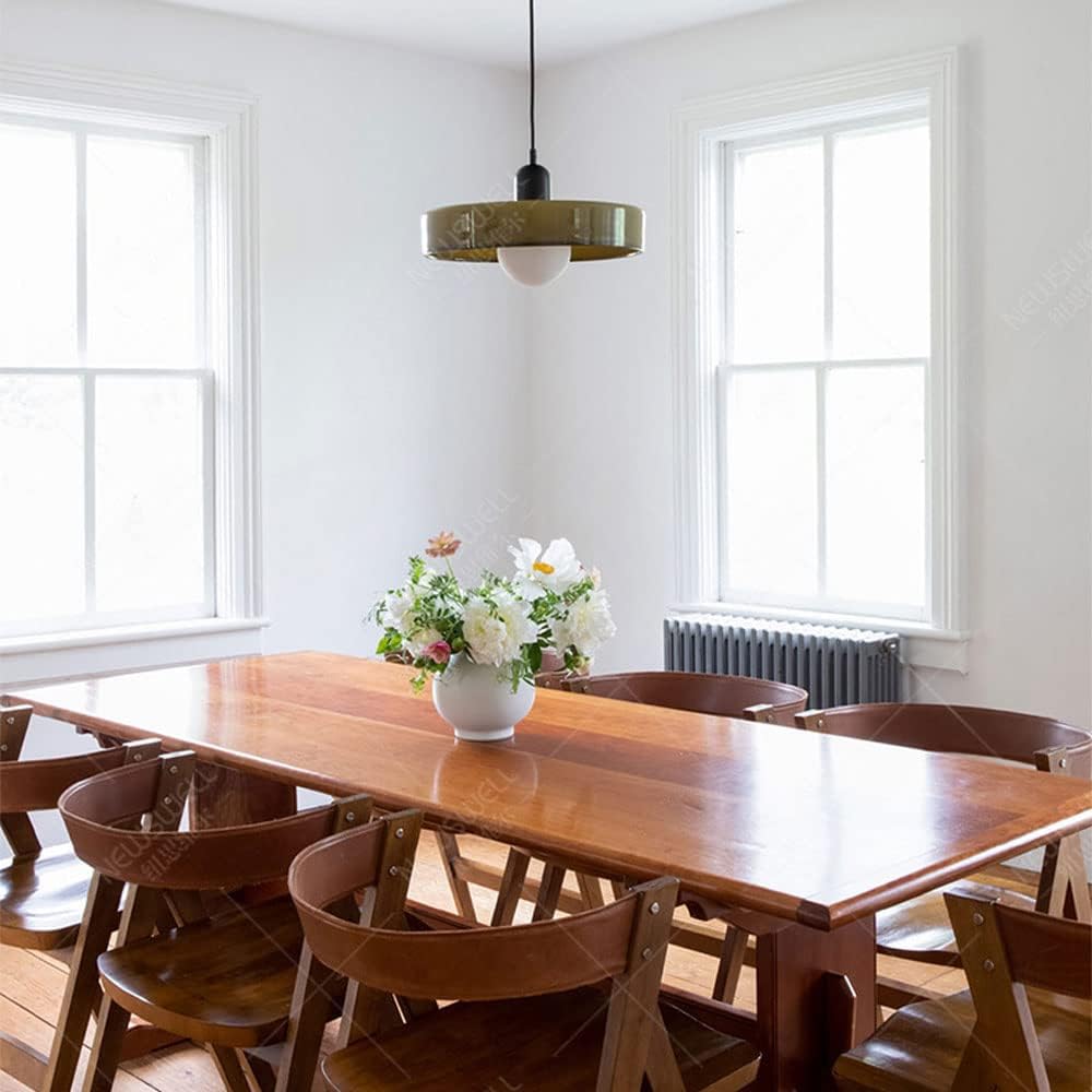 9.8" Nordic Mid Century Green Glass Pendant Hanging Light Modern Single Restaurant Lamp Vintage Farmhouse Ceiling Lamp Dining Room Chandelier for Over Table Kitchen Island Bedroom Hallway E26