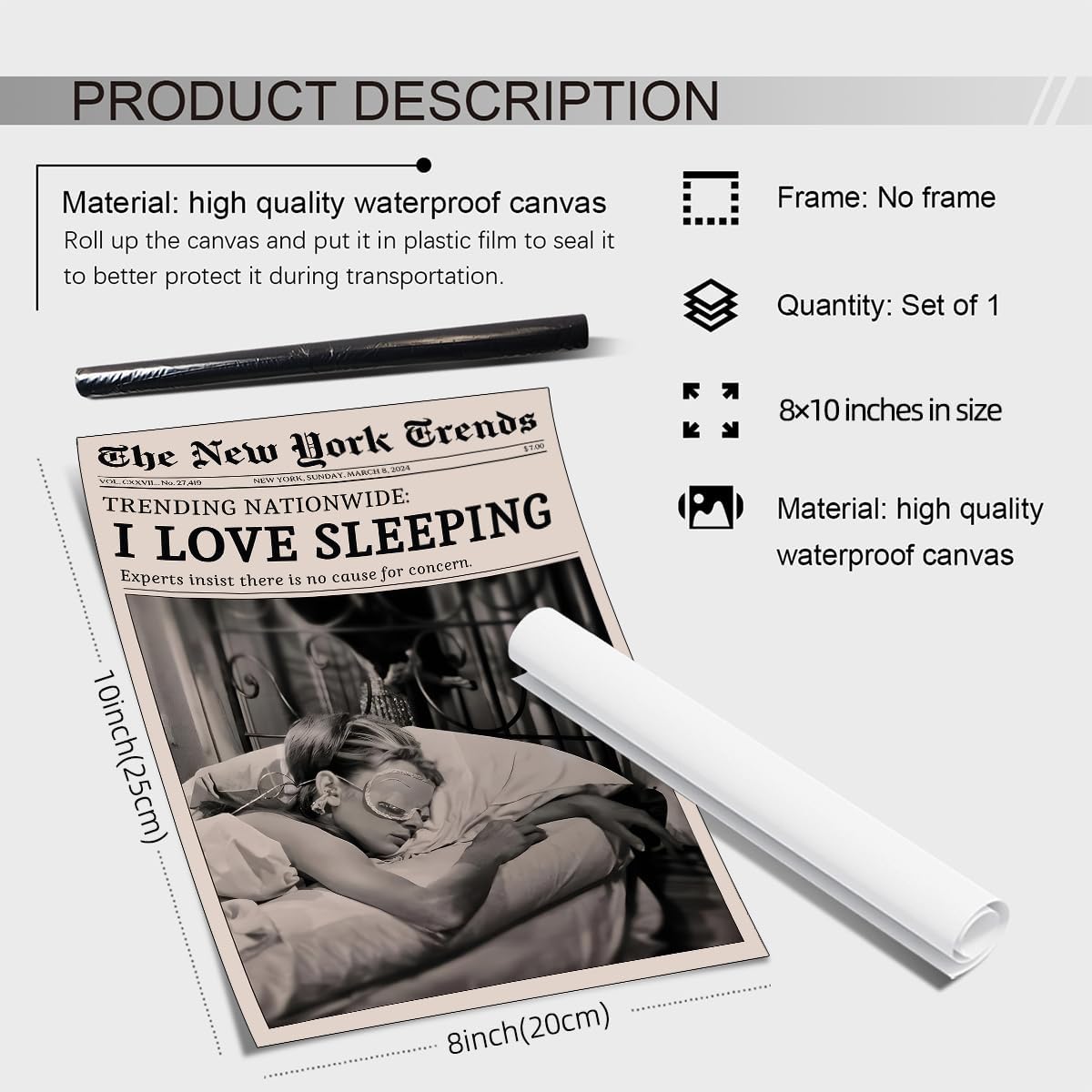 VERENIX Retro Black and White Feminist Wall Art Newspaper Aesthetic Canvas Posters Vintage Funky Girl Sleeping Prints for Girly Dorm Bedroom Wall Decor 08x10 inch Unframed