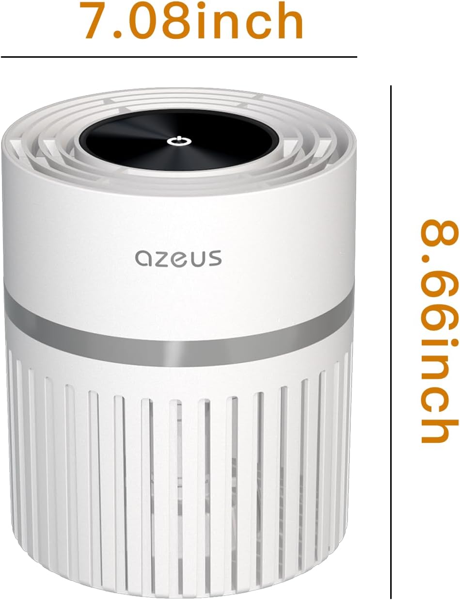 AZEUS Air Purifier for Bedroom & Home, True HEPA Filter, 430 Sq.Ft Coverage, Portable Desktop Air Cleaner —Ideal for Smoke, Pet Dander, Dust & Odors, White