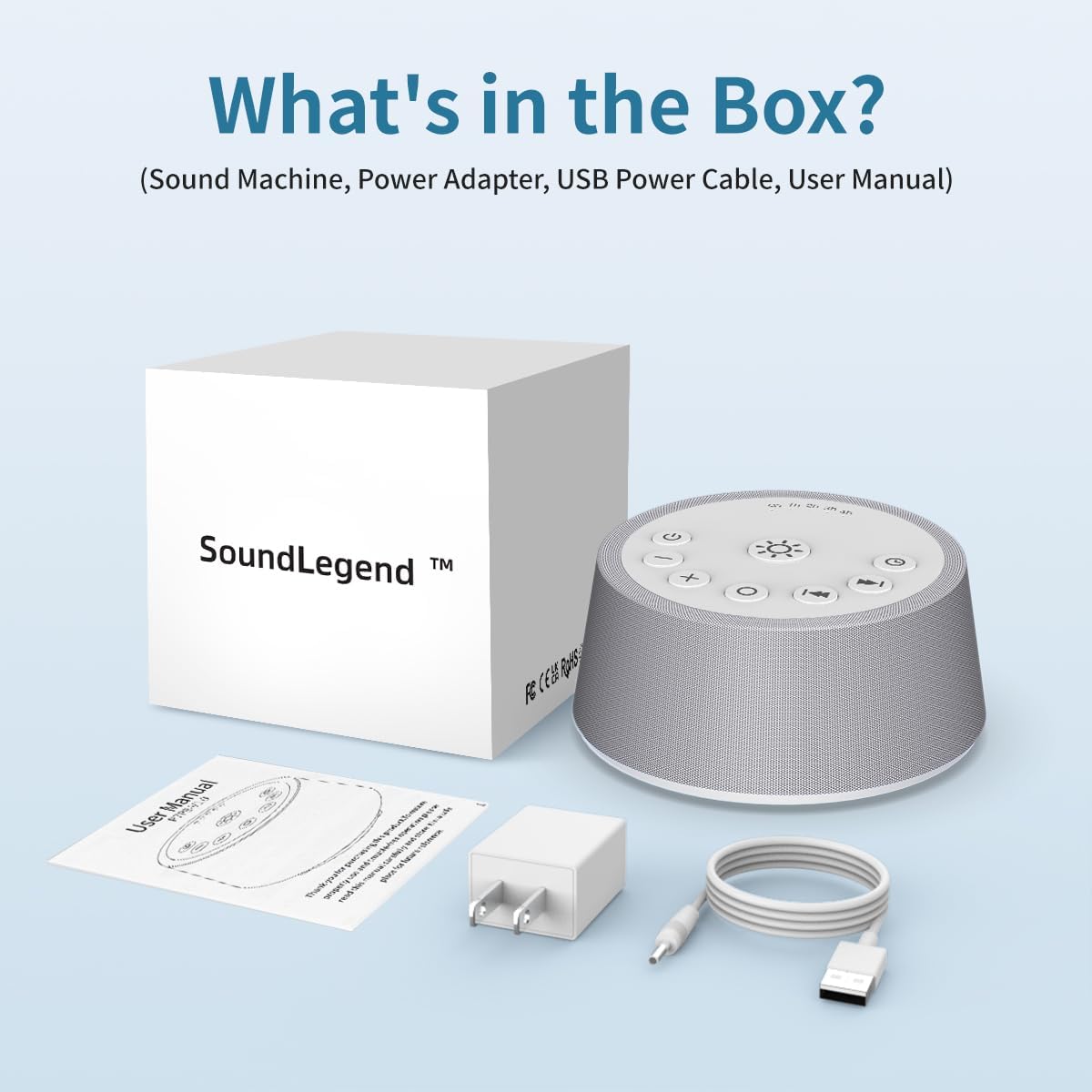 SoundLegend White Noise Sleep Sound Machines 30 Sounds 32-Level Volume 12 Colors Light 5 Timers Adjustable Light Brightness Compact for Everyone Travel Memory Function Gift
