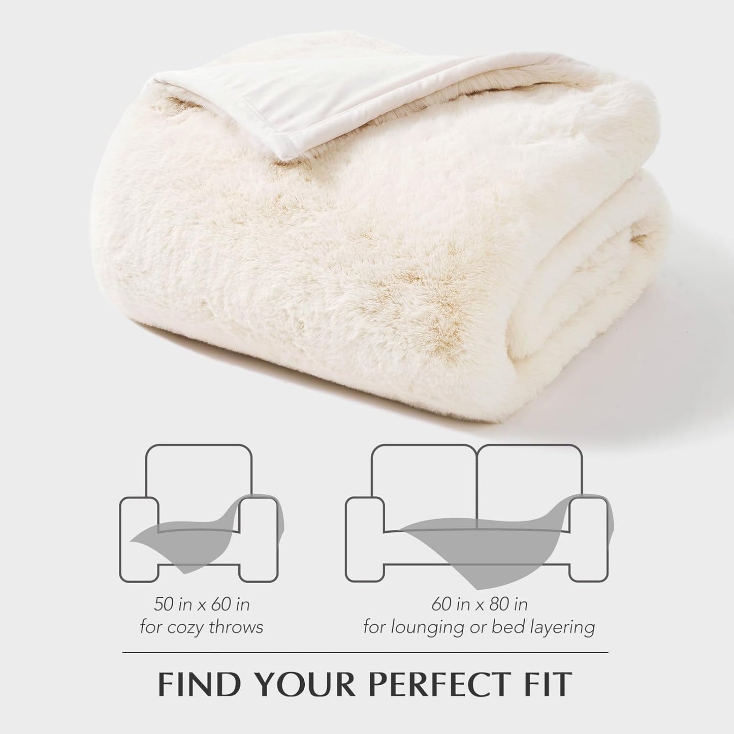 EVERGRACEHOME Luxury Soft Faux Chinchilla Fur Throw Blanket for Couch, Warm Thick Heavy Winter Throw Blanket 1220GSM for Bed, Fluffy Cozy Mink Blanket with Reversible Velvet, Arctic White, 50"x60"