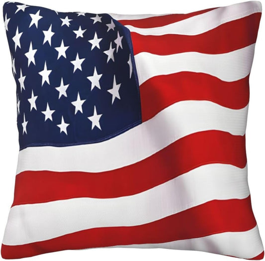 All-Season Square Pillow Covers 18"X18", Flag Patriotic, Decorative Throw Pillow Covers for Sofa Bed Couch, Hidden Zipper Cushion Cover, Square Lumbar & Accent Pillowcases for Home Decor