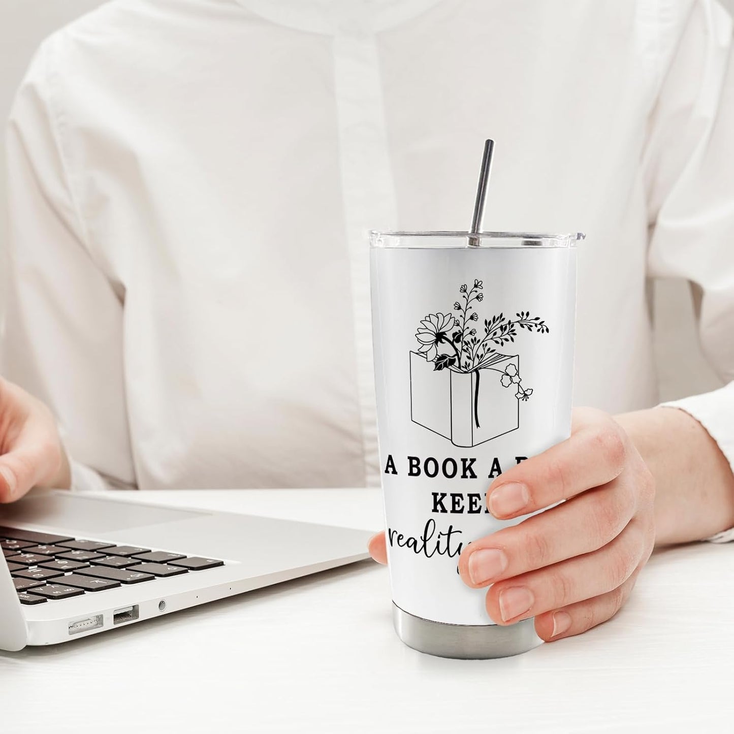 Reading Book 20oz Travel Coffee Mug Tumbler, Book Club Gifts for Readers Book Lovers Women, Bookworm Bookish Gifts, A Book a Day Water Stainless Steel Tumbler with Lid and Straw