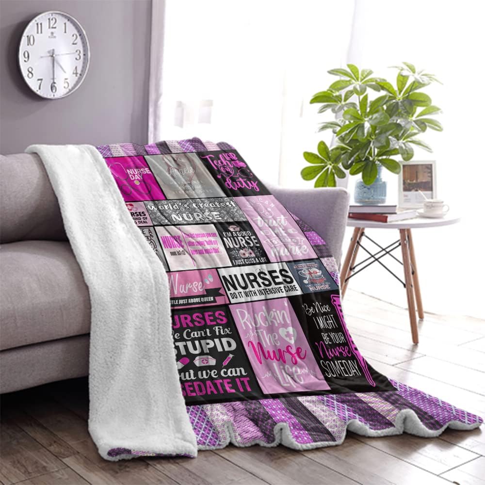 Nurse Week Throw Blanket - Soft Fluffy Sherpa Warm Blanket for Bed, Office and Couch - Gift for Women, School Nurses