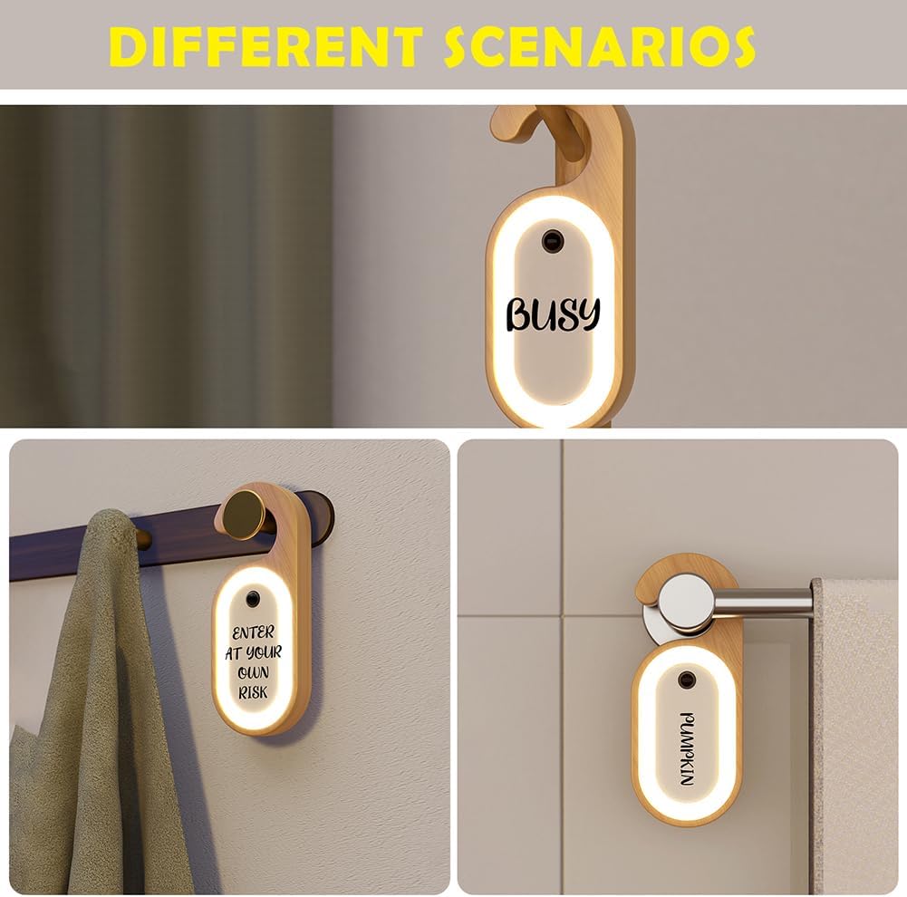 LANDGOO 1-Pack Retro Wooden Door Knob Night Light with Motion Sensor & Message Board, Rechargeable Wall Mount Lamp with Hook, Hotel Style LED Light for Bedroom Bathroom Hallway