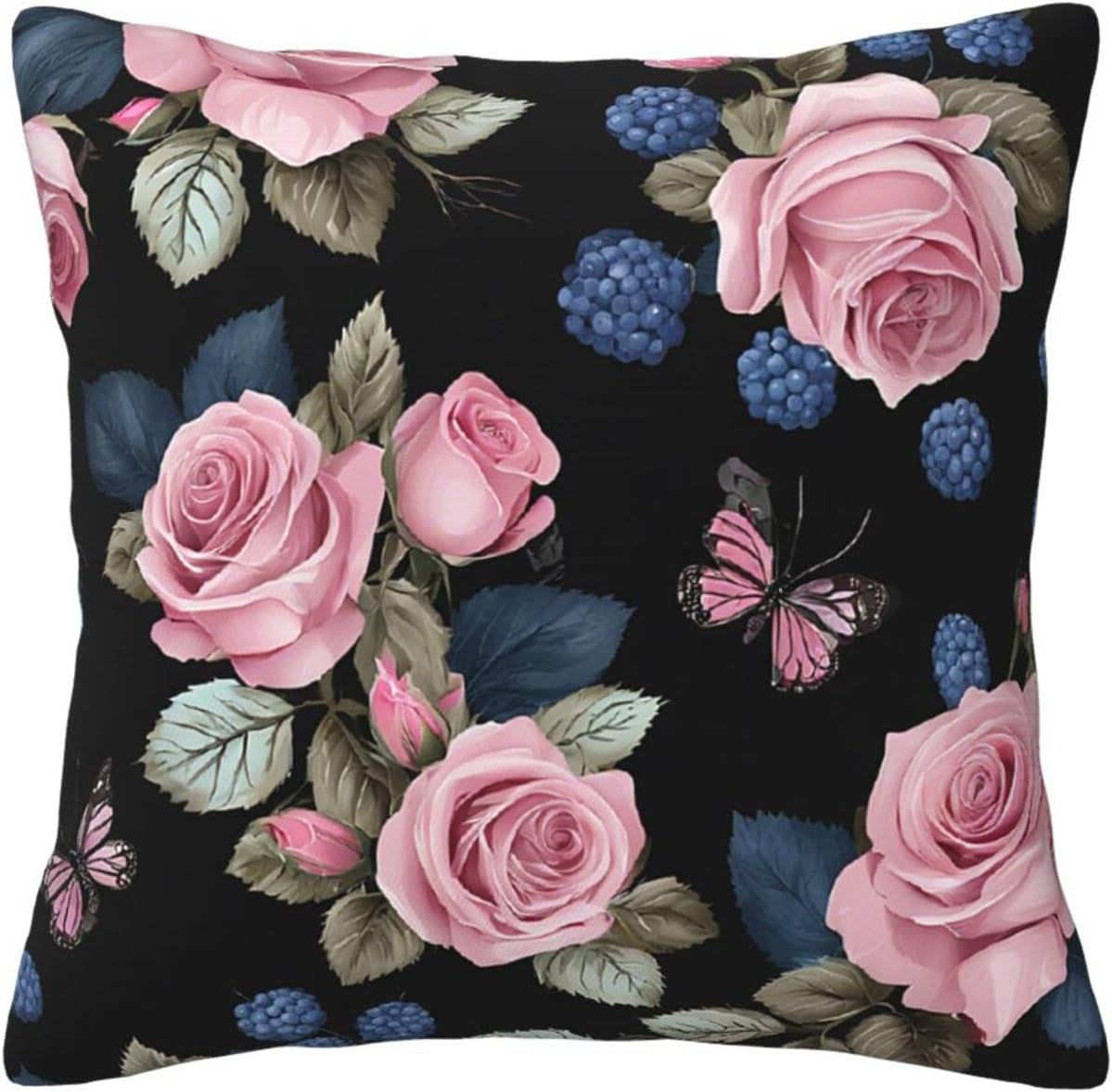 All-Season Square Pillow Covers 18"X18", Black Blackgound Rose, Decorative Throw Pillow Covers For Sofa Bed Couch, Hidden Zipper Cushion Cover, Square Lumbar & Accent Pillowcases For Home Decor