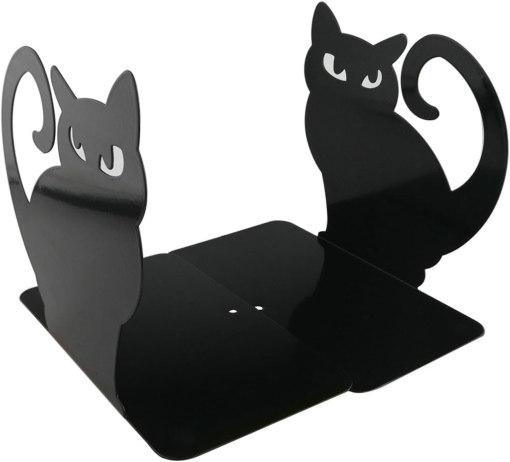 Winterworm Cute Vivid Lovely Persian Cat Nonskid Thickening Iron Metal Bookends Book Organizer for Library School Office Home Study Desk Organizer (Black)