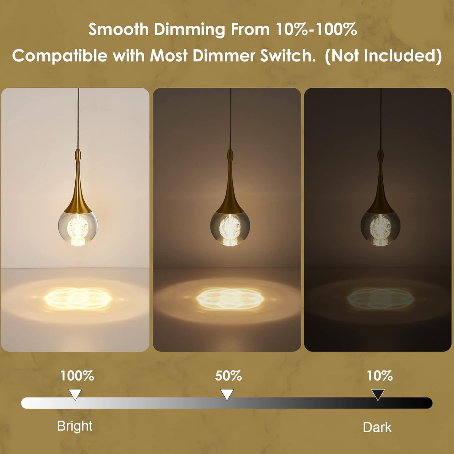 Modern LED Pendant Light for Kitchen Island, Dimmable Gold Teardrop Crystal Ceiling Pendant Lighting for Dining Room Bedroom Bathroom Hallway Entryway 3000k Warm White