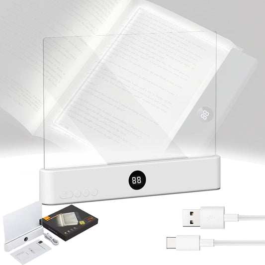 TWINPAIR LED Book Light for Reading, USB Rechargeable Flat Reading Lamp with Full Page Light, 3 Colors 2 in 1 Night Light,Dimming & Timer Reading Lights for Book Lovers, Students, Readers (White)