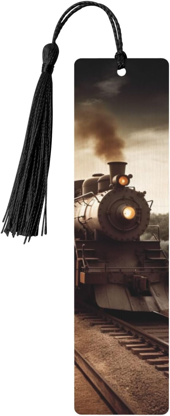 5 Pieces Wooden Bookmark for Men Women Book Markers Craft Unique Handmade Book Marks with Tassel Pendant Train and Railway Wood Bookmark for Book Lovers Teachers Birthday Gift