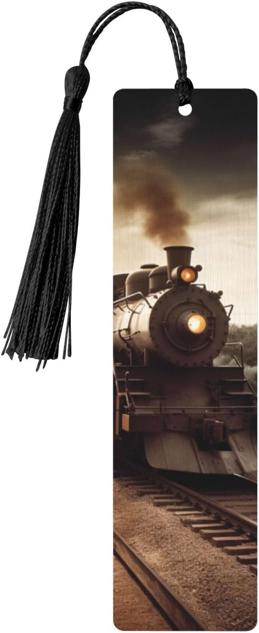 5 Pieces Wooden Bookmark for Men Women Book Markers Craft Unique Handmade Book Marks with Tassel Pendant Train and Railway Wood Bookmark for Book Lovers Teachers Birthday Gift