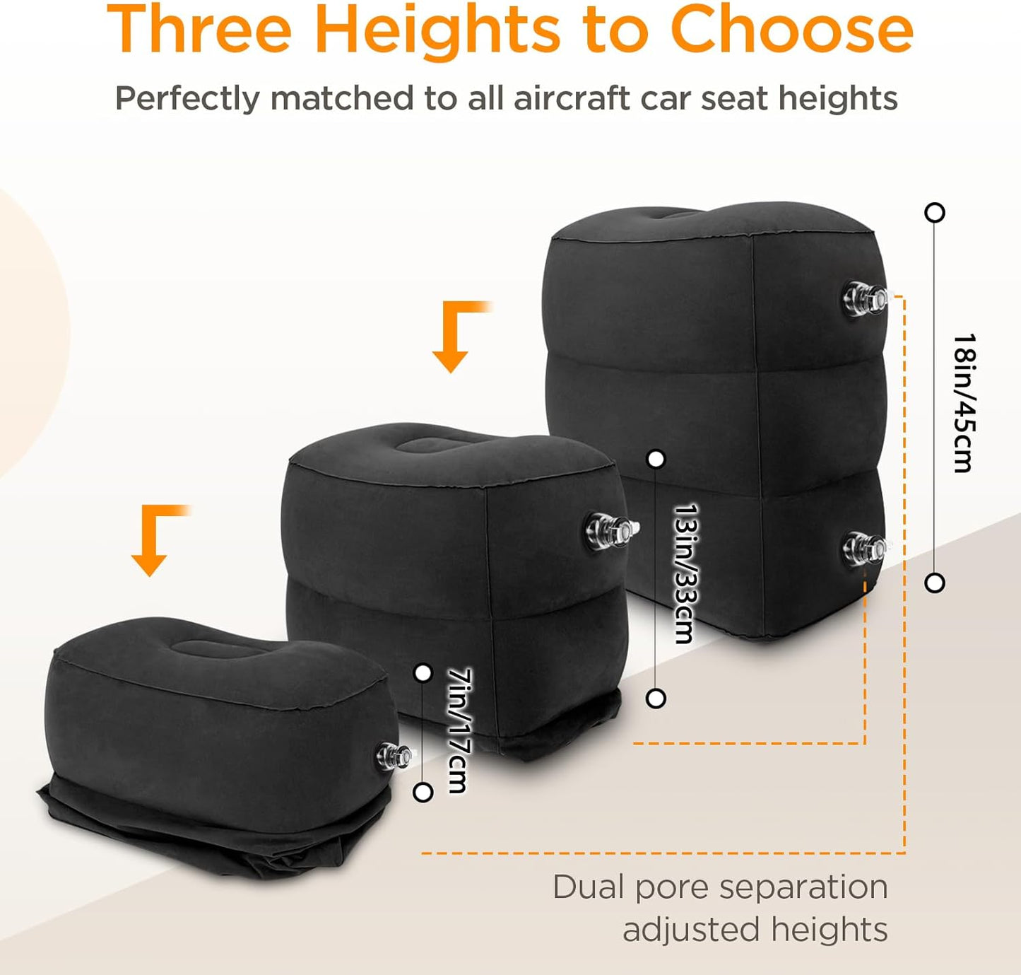 HOMCA Inflatable Travel Foot Rest Pillow (2-Pack) Adjustable Height Leg Pillow Fast Inflating Airplane Bed for Toddlers Footrest Pillow for Office, Airplane, Train, Cars, Home (Black)