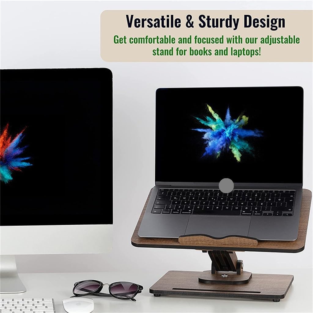 Wooden Bookshelf Desktop Recipe Music Reading Rack Adjustable Laptop Stand