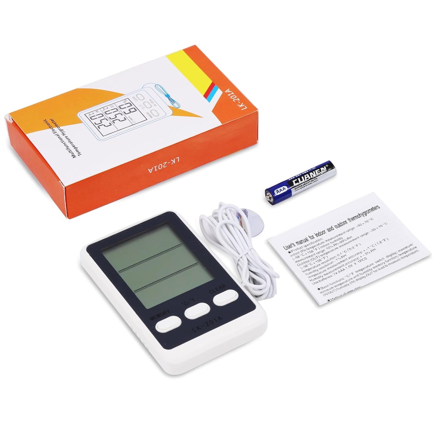 JXTZ Refrigerator Thermometer with External Sensor, LCD Display Indoor Temperature and Humidity Gauge, Fridge and Freezer Thermometer, Max/Min Temperature in 24H, for Aquarium, Refrigerator, Freezer