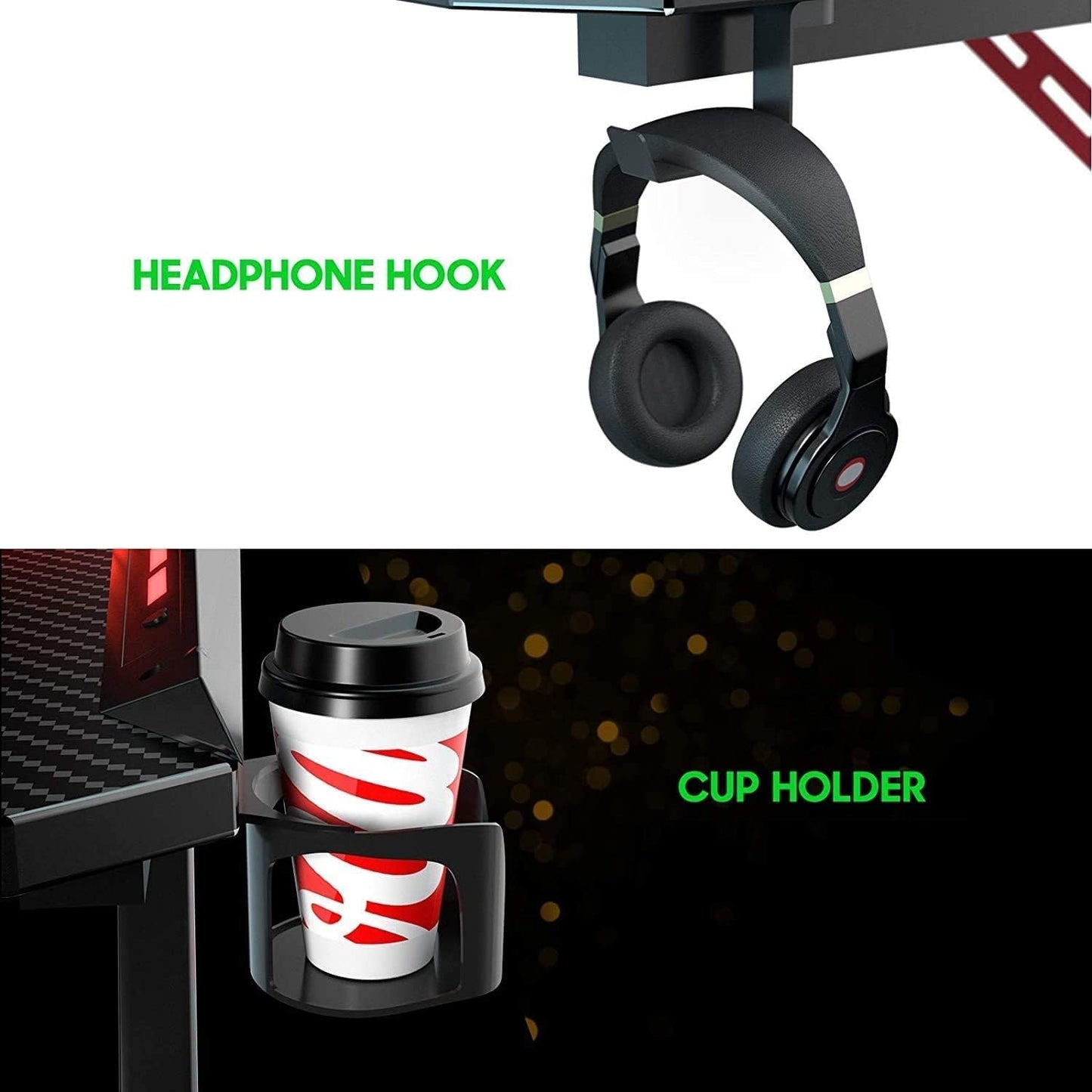 Gaming Drink Cup and Headphone Holder,Anti-Spilling Cup-Holster and Microphone Hook for Table Desk Side Bottle
