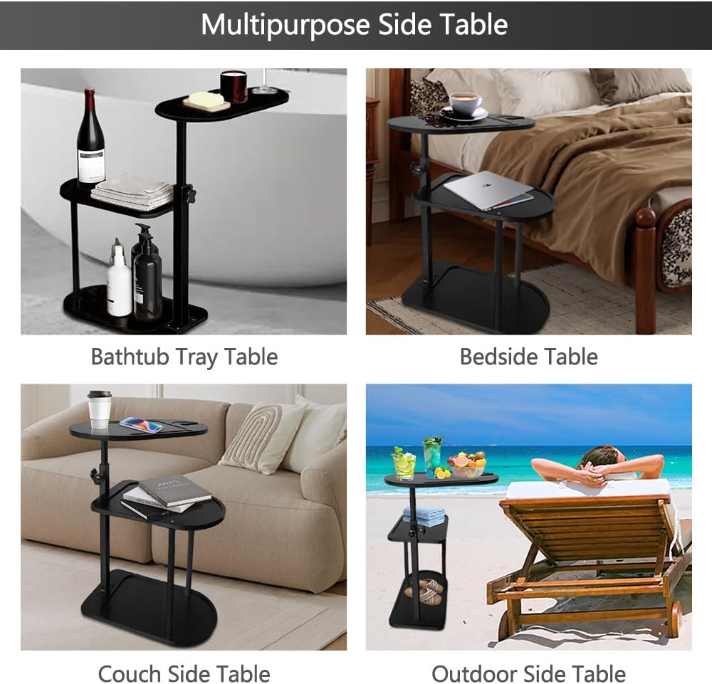3 Layer Bathtub Tray Table,Bamboo Swivel Bathtub Side Table Height Adjustable,Freestanding Bathtub Tray for Tub Against Wall,Bathtub Accessories&Bathroom Organizer for Luxury Home Spa (Black)