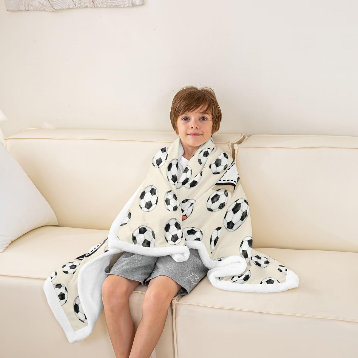 Feelyou Cartoon Football Bow Sherpa Throw Blanket for Couch Cute Bowknot Super Soft Cozy Fleece Soccer Sports Blanket for Winter, Plush Throw Baby 30"x40" All Season