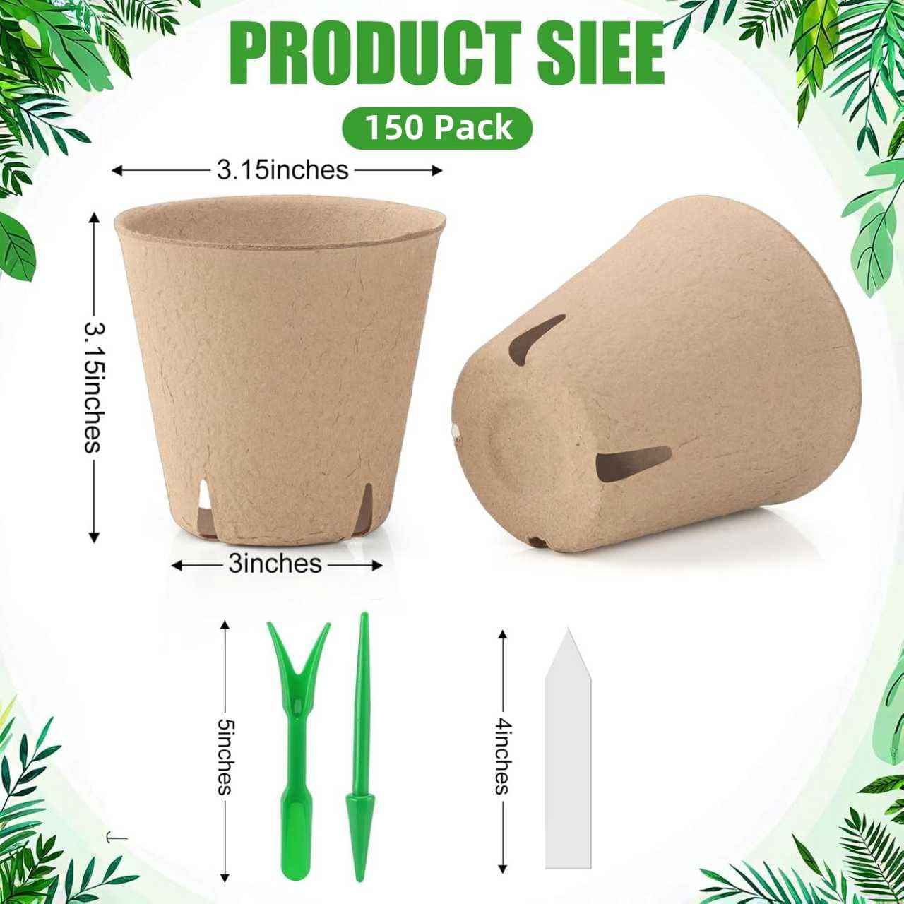 150 Pcs Peat Pots 3.15 Inch Seed Starting Pots with Drainage Holes, Round Garden Plant Nursery Pots wit 30 Plant Labels, 2 Transplant Tools.