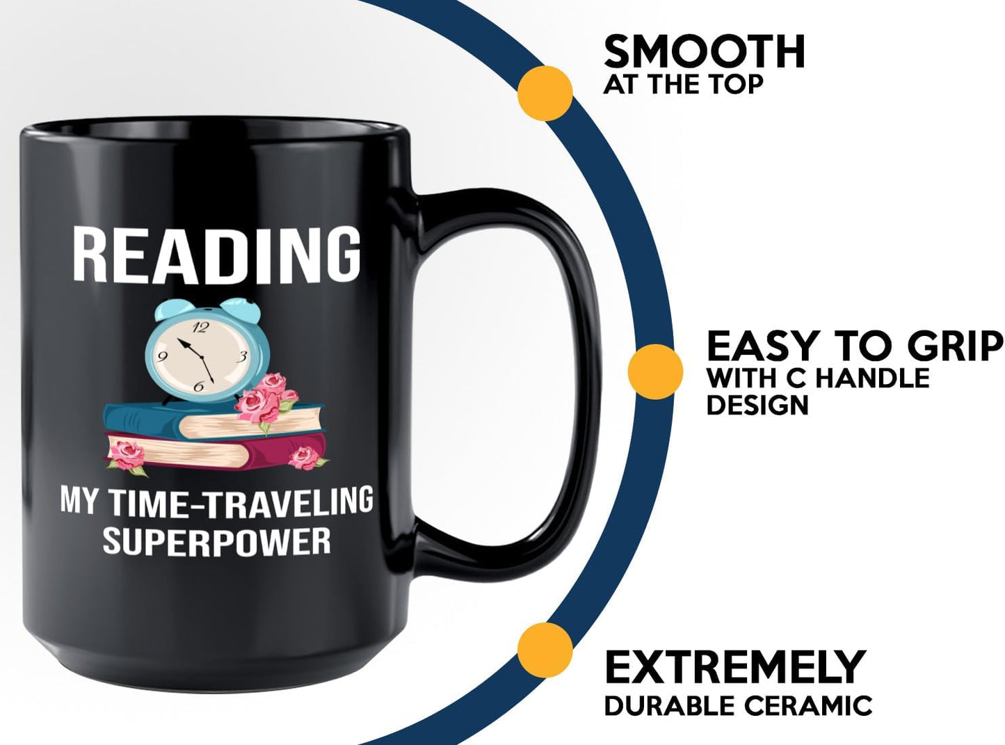 Book Lover Coffee Mug 15oz Black -Time-traveling Sprpwr - Gift For Poets Bookish People Bibliophile Librarian Book Club Reader