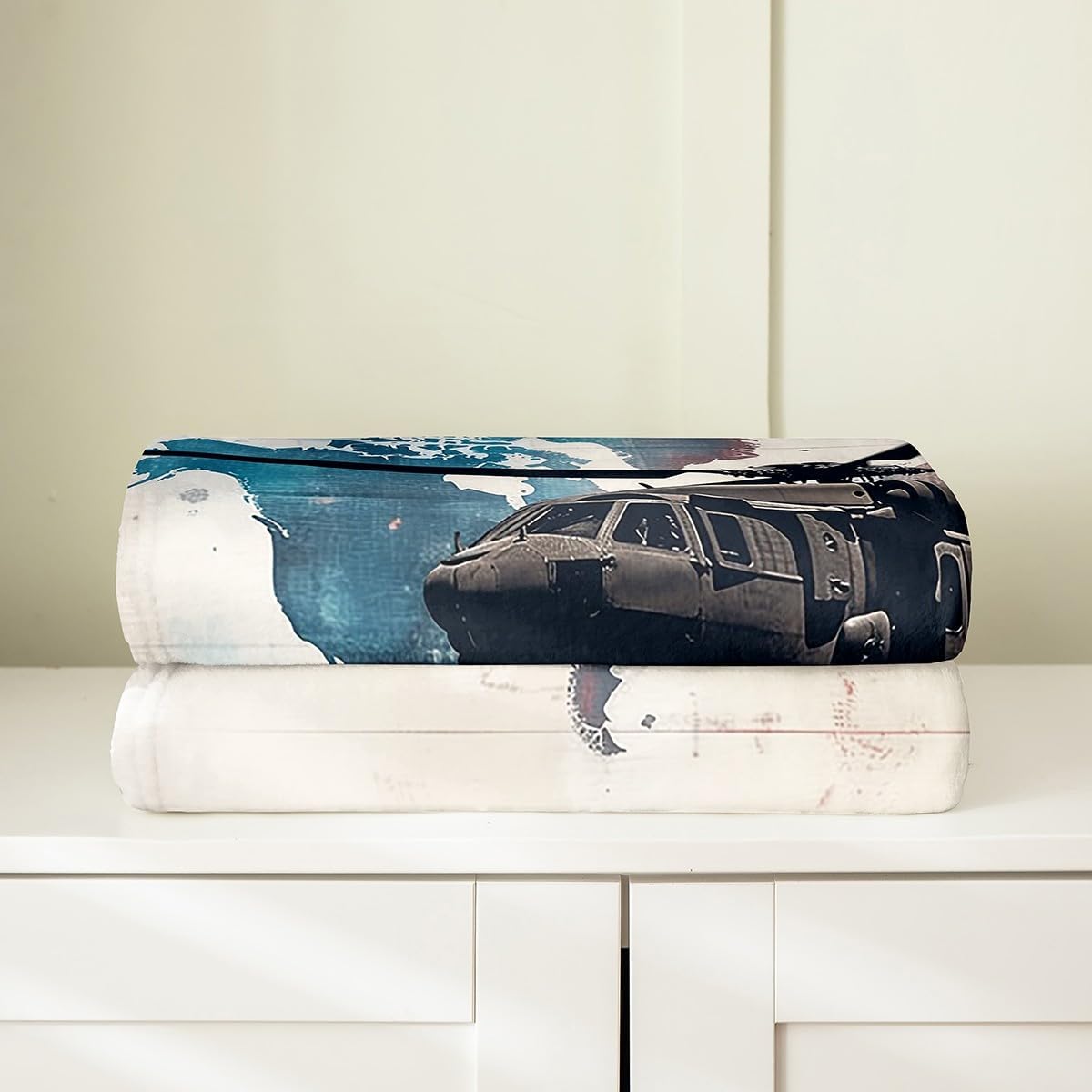 Helicopter Kids Flannel Blanket,Tie-dye Graffiti Geometric Stripes Bed Blanket for Boys Girls,Airplane Aviation Aircraft Retro Fleece Blanket,Blue Beige Fuzzy Blanket,Twin Size (60 x 80 Inches)