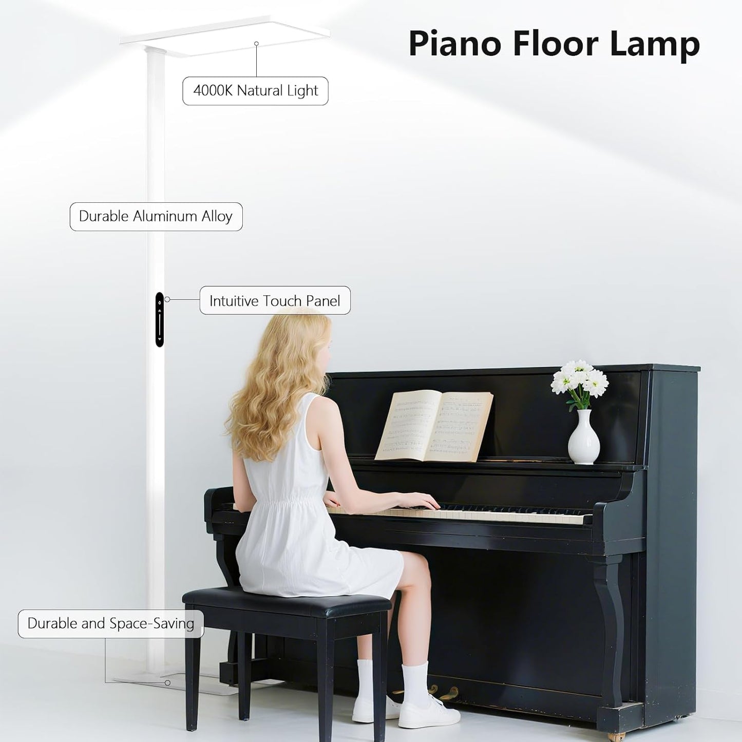 120W Led Floor Lamp, 10000LM Full Spectrum Eye Care Standing Lamp, 77" Tall Floor Lamp with 4000K Natural Daylight, Dimmable Bright Standing Light for Bedroom, Living Room, Study Room, Office