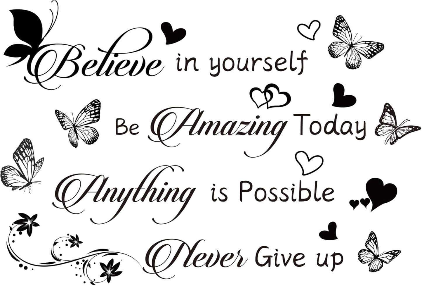 Inspirational Butterfly Wall Decals Set, Believe in Yourself - Motivational Quotes Wall Stickers, Removable Vinyl Lettering Art Decor for Bedroom, Office, Classroom, Kids Room