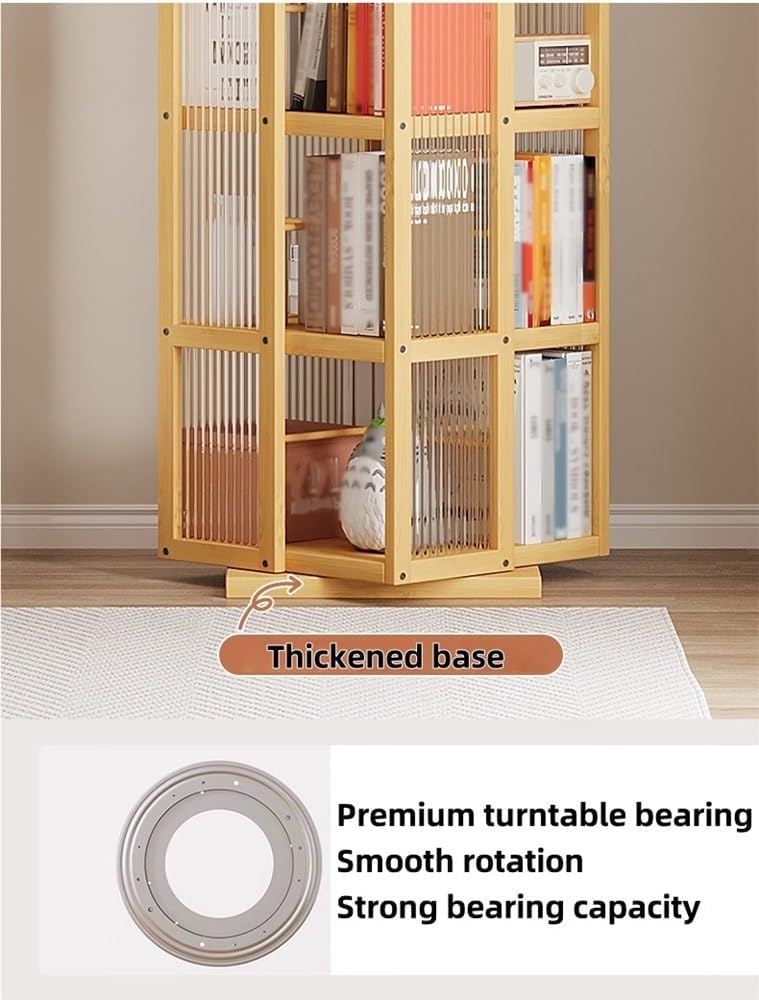 360° Rotating Floor Standing Bookshelf, Tall Open Design Revolving Bookcase with Acrylic, Space-Saving Display Shelf for Study or Living Room (Brown, 72x13.8x13.8in)