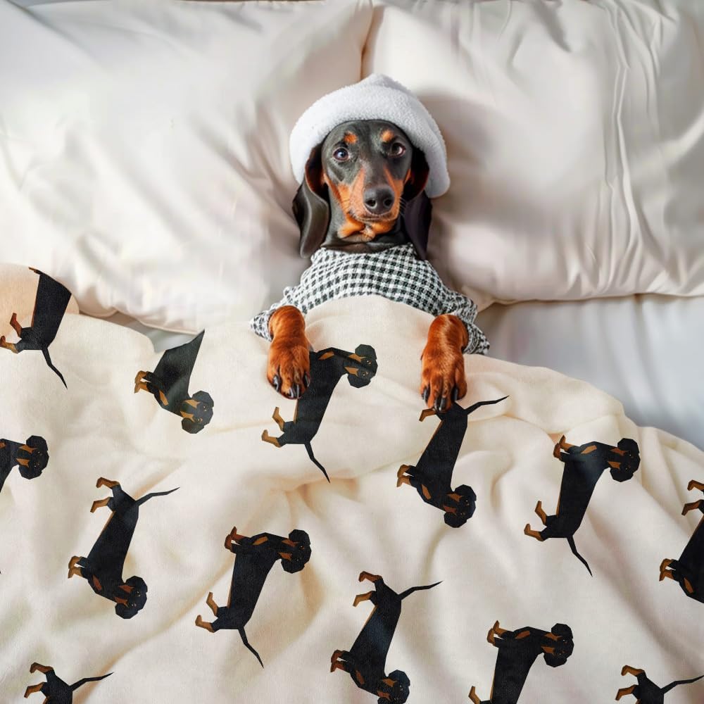 Cute Wiener Dog Dachshund Throw Blanket Fannel Fleece Super Soft Funny Blanket Travel Throw Blanket for Bed Couch Sofa 40 x 50 Inch for Kid