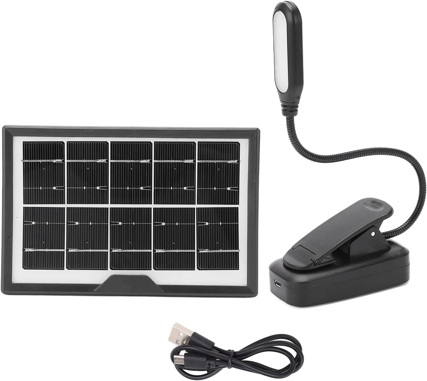 Solar Clip on Book Light LED Reading Light USB Rechargeable and Solar Powered, 3 Color Temperature Flexible Neck& Clip on Black