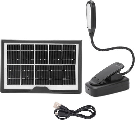 Solar Clip on Book Light LED Reading Light USB Rechargeable and Solar Powered, 3 Color Temperature Flexible Neck& Clip on Black