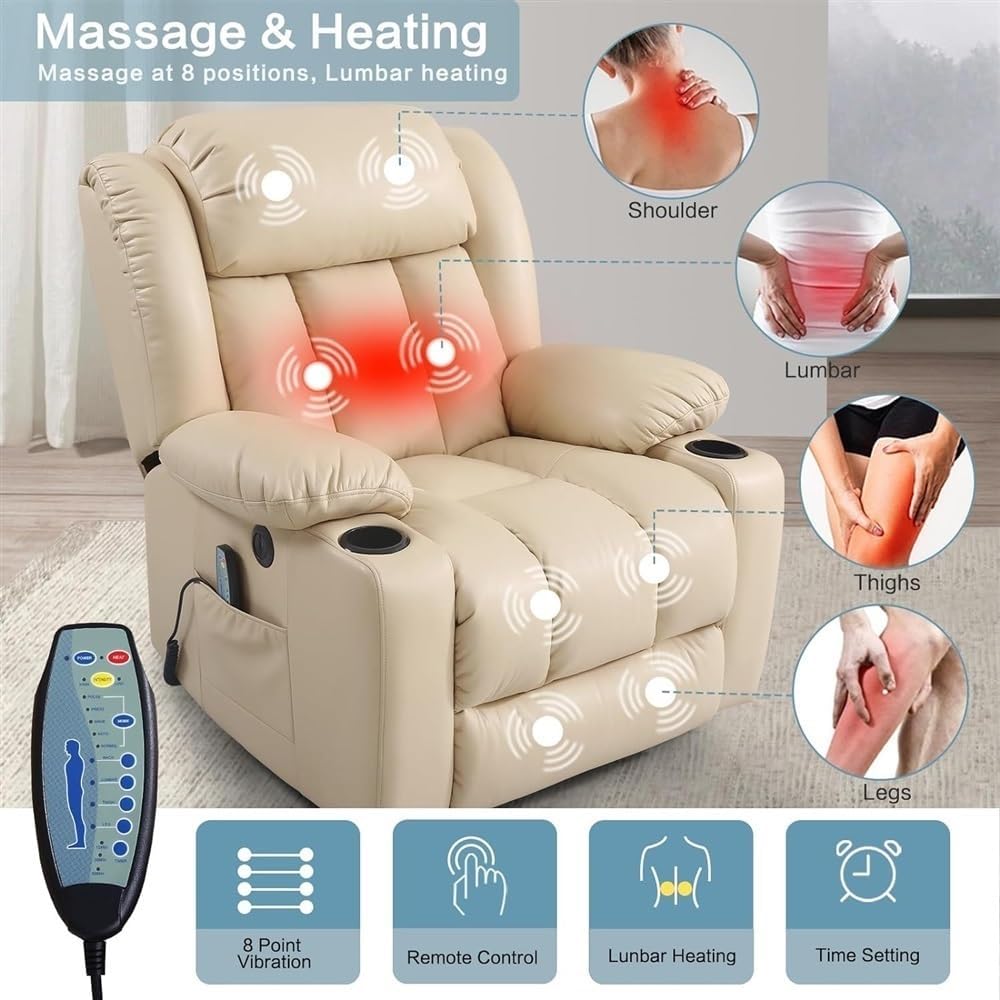 Leather Power Lift Recliner Chair with Heat and Massage, Electric Recliner Chair for Elderly, Comfortable Power Recliner for Living Room Home Theater Seating