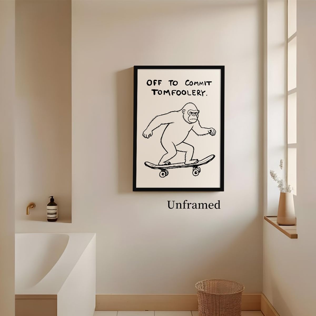 perasi Monkey Poster, Quote Off To Commit Tomfoolery Canvas Wall Art, Cool Skateboard Monkey Print, Funny Animal Posters for Room Aesthetic, Cute Nursery Kids Room Office Wall Decor 12x16in Unframed