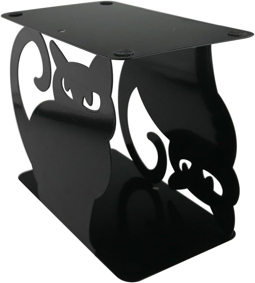 Winterworm Cute Vivid Lovely Persian Cat Nonskid Thickening Iron Metal Bookends Book Organizer for Library School Office Home Study Desk Organizer (Black)