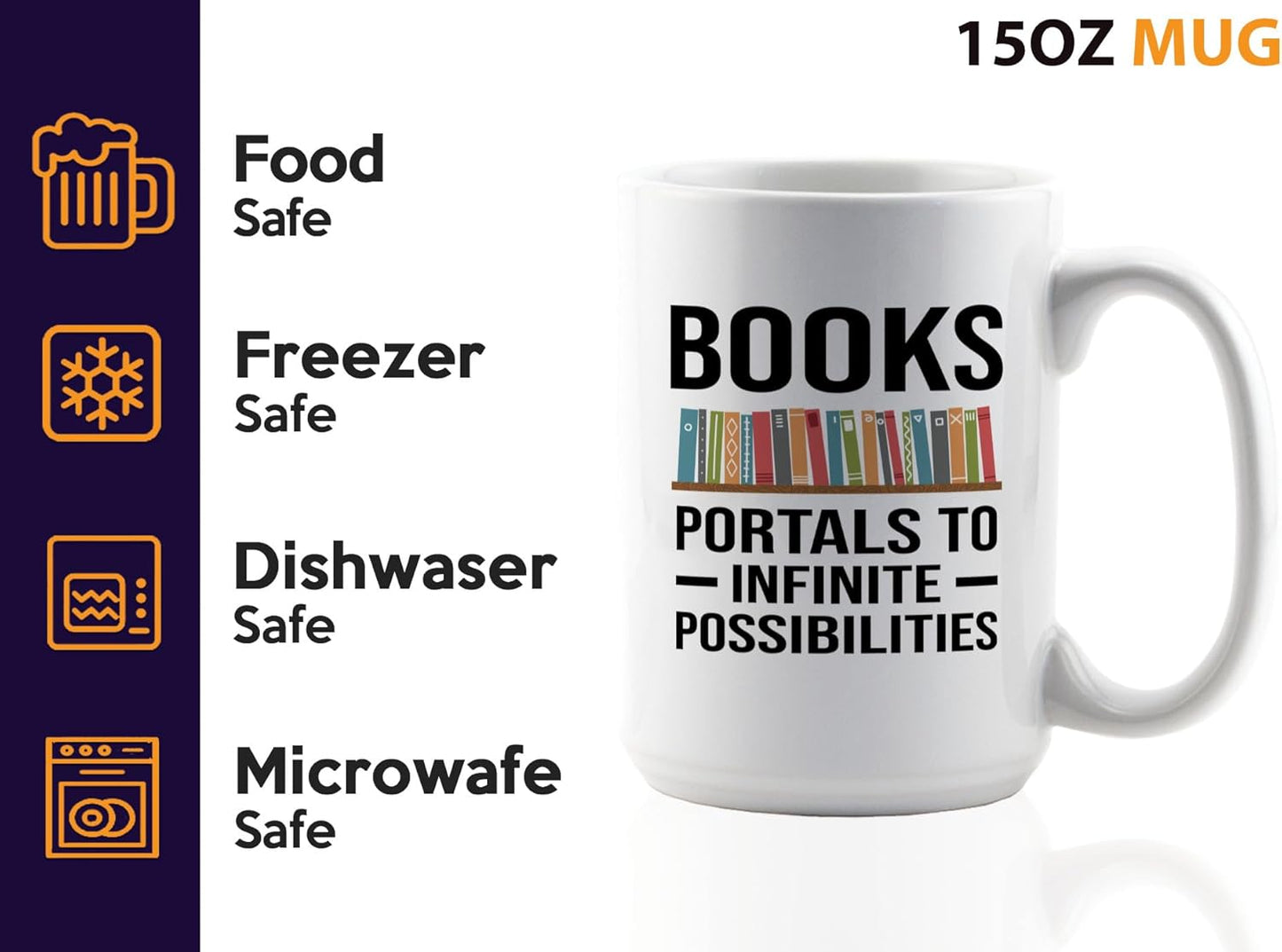 Book Lover Coffee Mug 15oz White -Infinite Possibilities - Gift For Poets Bookish People Bibliophile Librarian Book Club Reader